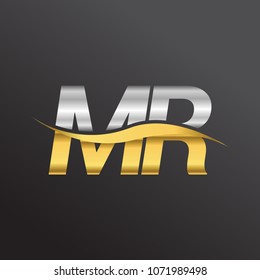 initial letter logo MR company name gold and silver color swoosh design. vector logotype for business and company identity.