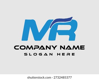 Initial letter logo MR company name blue and deepblue color swoosh design,vector logotype for business and company identity