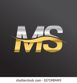 initial letter logo MS company name gold and silver color swoosh design. vector logotype for business and company identity.