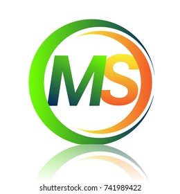 initial letter logo MS company name green and orange color on circle and swoosh design. vector logotype for business and company identity.