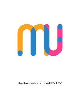 Initial letter logo MU overlapping round line, yellow blue magenta