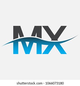 Initial letter logo MX company name blue and black color swoosh design. vector logotype for business and company identity.