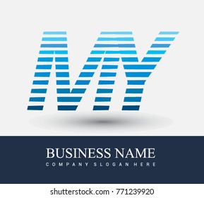 initial letter logo MY colored blue with striped compotition, Vector logo design template elements for your business or company identity
