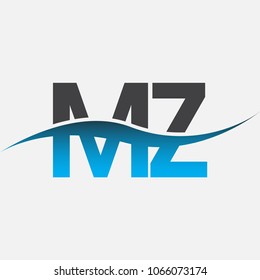 Initial letter logo MZ company name blue and black color swoosh design. vector logotype for business and company identity.