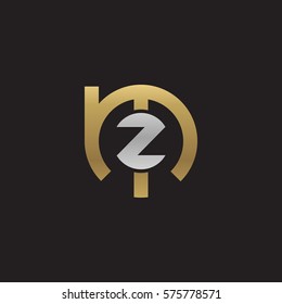 initial letter logo mz, zm, z inside m rounded lowercase logo gold silver