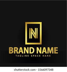 Initial Letter Logo N. Inside the square. A charming logo design element. Gold letters Isolated with black background. Suitable for business, consulting group companies.
