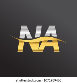 initial letter logo NA company name gold and silver color swoosh design. vector logotype for business and company identity.