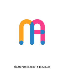 Initial letter logo NA overlapping round line, yellow blue magenta