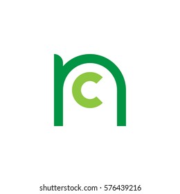 initial letter logo nc, cn, c inside n rounded lowercase green flat