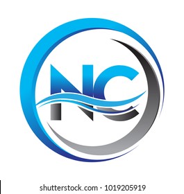 initial letter logo NC company name blue and grey color on circle and swoosh design. vector logotype for business and company identity.