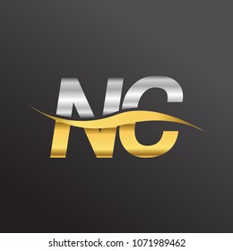 initial letter logo NC company name gold and silver color swoosh design. vector logotype for business and company identity.