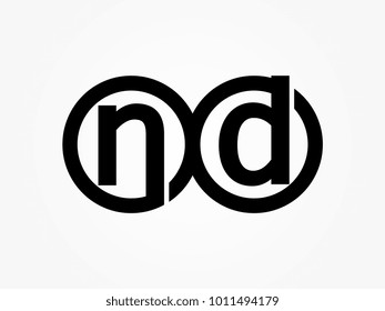 Initial letter logo nd lowercase related in circles black