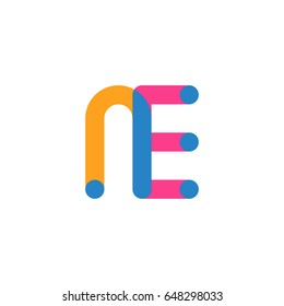 Initial letter logo NE overlapping round line, yellow blue magenta