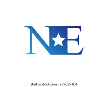Initial letter logo NE uppercase blue template with star