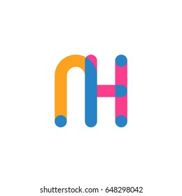 Initial letter logo NH overlapping round line, yellow blue magenta