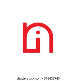 initial letter logo ni, in, i inside n rounded lowercase red flat