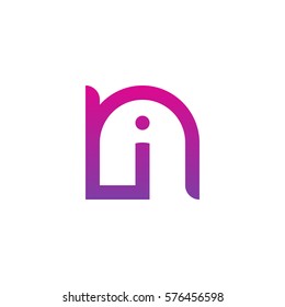 initial letter logo ni, in, i inside n rounded lowercase purple pink