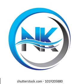 initial letter logo NK company name blue and grey color on circle and swoosh design. vector logotype for business and company identity.