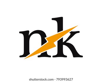 Initial letter logo nk lowercase thunder vector design