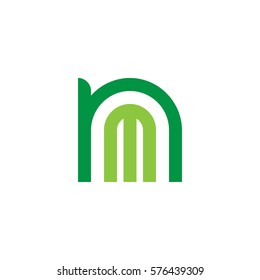 initial letter logo nm, mn, m inside n rounded lowercase green flat