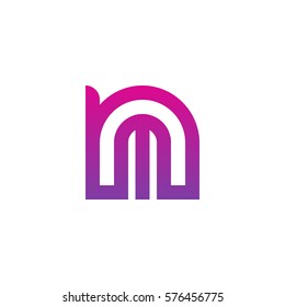 initial letter logo nm, mn, m inside n rounded lowercase purple pink