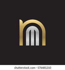 initial letter logo nm, mn, m inside n rounded lowercase logo gold silver