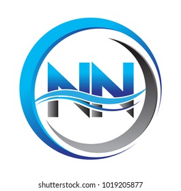 initial letter logo NN company name blue and grey color on circle and swoosh design. vector logotype for business and company identity.