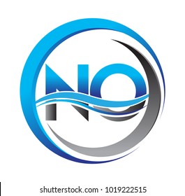 initial letter logo NO company name blue and grey color on circle and swoosh design. vector logotype for business and company identity.