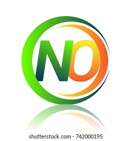 initial letter logo NO company name green and orange color on circle and swoosh design. vector logotype for business and company identity.
