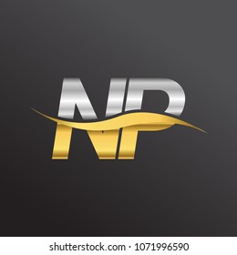 initial letter logo NP company name gold and silver color swoosh design. vector logotype for business and company identity.