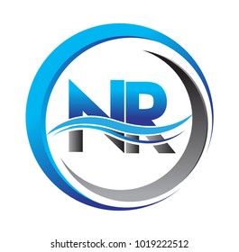 initial letter logo NR company name blue and grey color on circle and swoosh design. vector logotype for business and company identity.