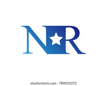 Initial letter logo NR uppercase blue template with star