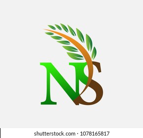 
initial letter logo NS, Agriculture wheat Logo Template vector icon design colored green and brown.