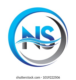 initial letter logo NS company name blue and grey color on circle and swoosh design. vector logotype for business and company identity.