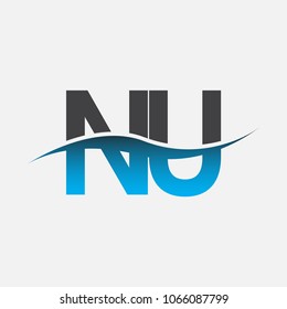 Initial letter logo NU company name blue and black color swoosh design. vector logotype for business and company identity.