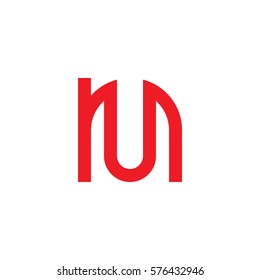 initial letter logo nu, un, u inside n rounded lowercase red flat