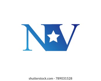Initial letter logo NV uppercase blue template with star