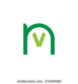 initial letter logo nv, vn, v inside n rounded lowercase green flat