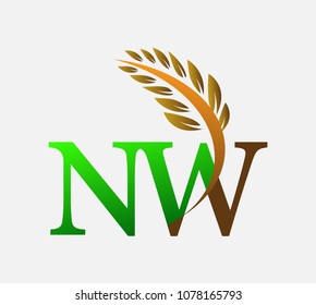 
initial letter logo NW, Agriculture wheat Logo Template vector icon design colored green and brown.