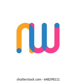 Initial letter logo NW overlapping round line, yellow blue magenta