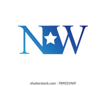Initial letter logo NW uppercase blue template with star