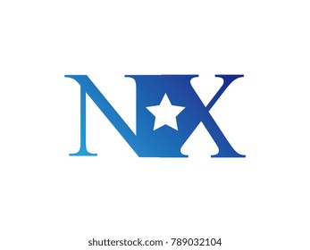 Initial letter logo NX uppercase blue template with star