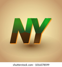initial letter logo NY colored green and brown with striped composition, Vector logo design template elements for your business or company identity
