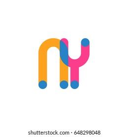 Initial letter logo NY overlapping round line, yellow blue magenta