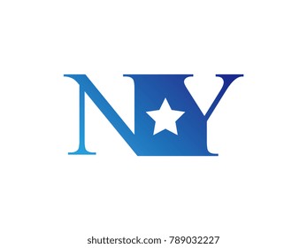 Initial letter logo NY uppercase blue template with star
