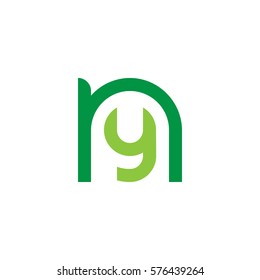 initial letter logo ny, yn, y inside n rounded lowercase green flat