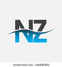 Initial letter logo NZ company name blue and black color swoosh design. vector logotype for business and company identity.