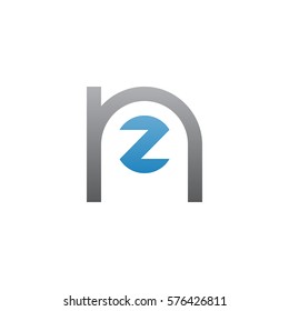 initial letter logo nz, zn, z inside n rounded lowercase blue gray