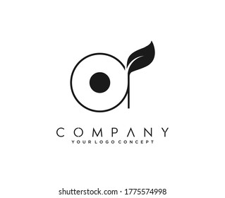 logotipo de la letra inicial O A. Plantilla de diseño del logotipo O con hoja. Vector