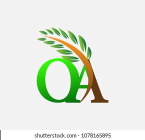 
initial letter logo OA, Agriculture wheat Logo Template vector icon design colored green and brown.